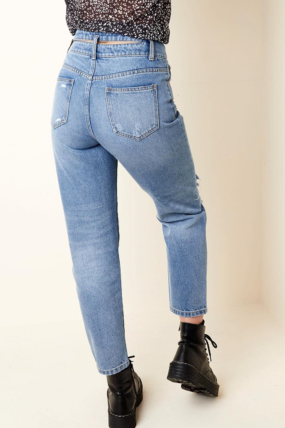 Enkellange versleten jeans met hoge taille Blauw XS h5Afbeelding6
